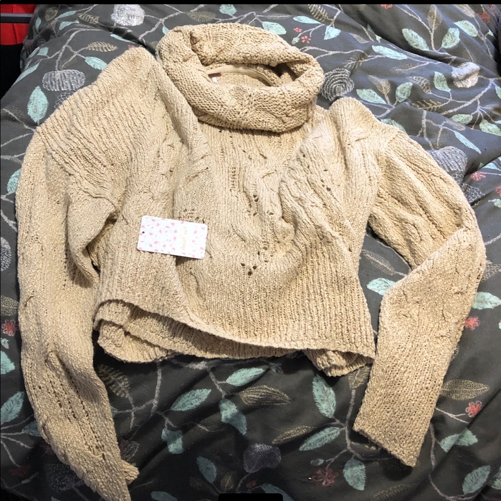 Comfy midi oatmeal sweater with cozy cowl neck.